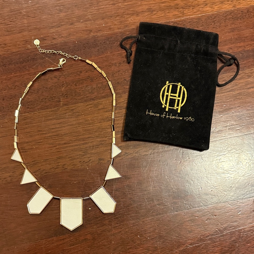 House of Harlow 1960 Gold and White Station Necklace